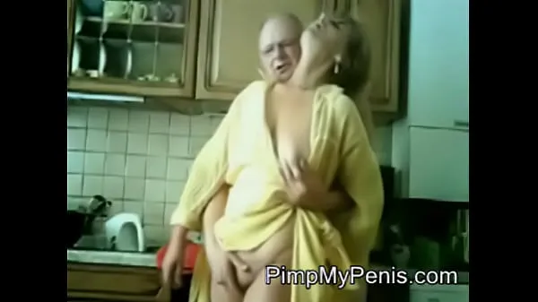 Show old couple having fun in cithen total Tube